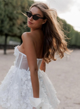 Cute A Line Strapless Corset 3D Floral Tulle Short Homecoming Dress Birthday Dress HZ1023