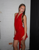 Sexy A Line Halter Red Chiffon Short Homecoming Dress Birthday Dress HZ1023