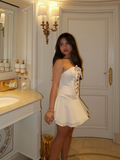 Cute A Line Strapless White Chiffon Short Homecoming Dress Birthday Dress HZ1023