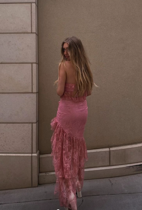 Sexy Strapless Lace Ruffle Prom Dress Long Party Dress HZ1023