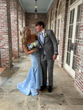 Beautiful Blue Bow Strapless Mermaid Prom Dress HZ1023