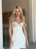 White A Line Straps Lace Satin Short Homecoming Dress Cocktail Dress HZ1023