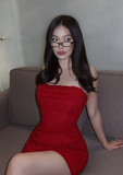 Sexy Red Sheath Strapless Beaded Sequin Short Homecoming Dress Birthday Dress HZ1023