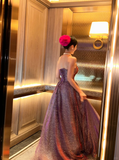 Shiny A Line Sweetheart Neck Purple Sequin Long Sweep Party Dress Evening Dress HZ1023