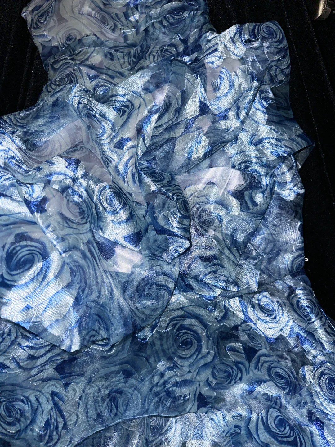 Cute A Line Straps Blue Print Flower Tulle Short Homecoming Dress Cocktail Dress HZ1023