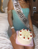 Stunning Sheath Strapless Beaded Blue Ombre Tulle Short Homecoming Dress Vacation Dress HZ1023