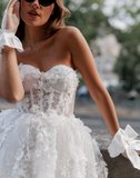 Cute A Line Strapless Corset 3D Floral Tulle Short Homecoming Dress Birthday Dress HZ1023