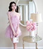 Romantic Purple A Line V Neck Layered Tulle Short Homecoming Dress Cocktail Dress HZ1023