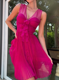 Hot Pink A Line V Neck Chiffon Short Homecoming Dress Birthday Dress HZ1023
