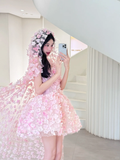 Stunning A Line Strapless Flower Pink Tulle Short Homecoming Dress Cocktail Dress HZ1023