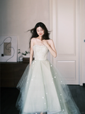 Classy A Line Sweetheart Neck Floral Green Tulle Prom Dress Party Dresses HZ1023