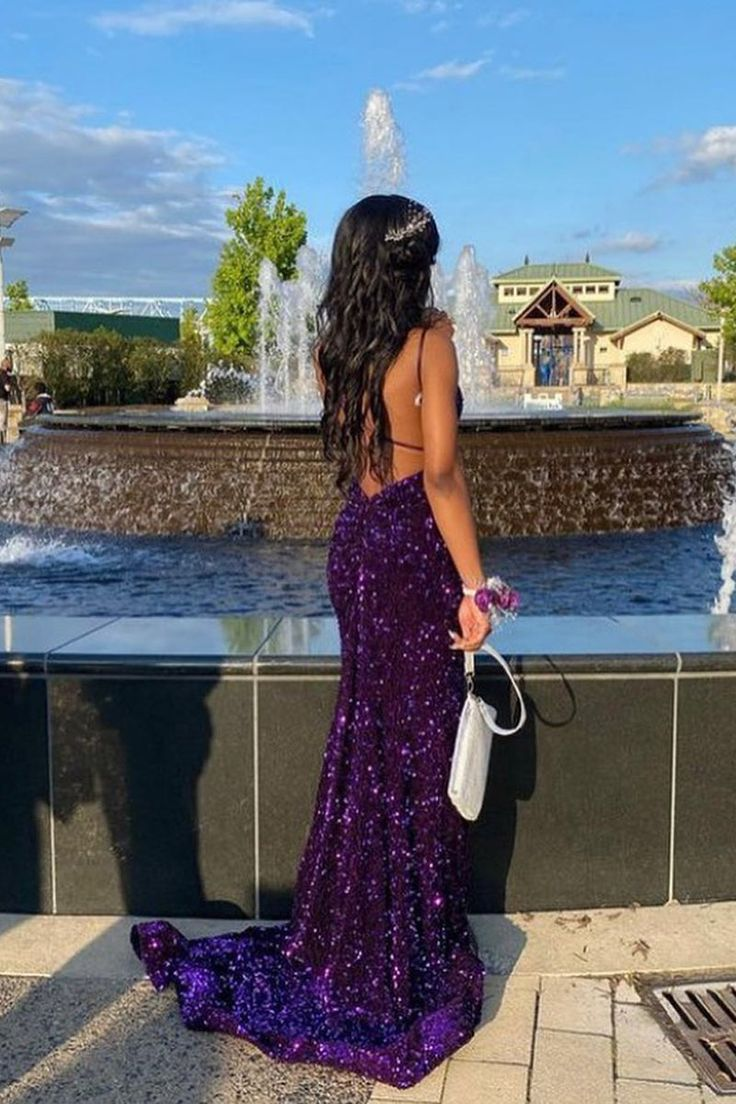 Purple Sequin Mermaid Prom Dress Long Party Dress HZ1023