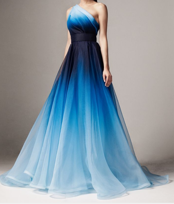 Blue Ombre One Shoulder Ruched Prom Dress HZ1023