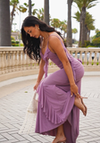 Sexy Grape Purple Sheath Straps Chiffon Open Back Prom Dress Party Dress HZ1023