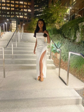 Simple White Satin Slit Prom Dress Long Party Dress HZ1023