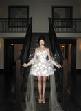 Blue Feather 3D Floral A Line Sweetheart Neck Tulle Short Cocktail Dress Homecoming Dress HZ1023