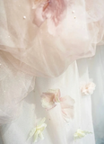Floral A Line Off the Shoulder Pink Tulle Party Dress Evening Dress HZ1023