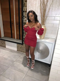 Red Sheath Short Party Dress Cocktail Homecoming Dress HZ1023