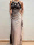 Vintage Mermaid Halter Rhinestone Grey Ombre Chiffon Prom Dress Evening Dress HZ1023