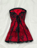 Black Appliques A Line Strapless Black Tulle Burgundy Satin Short Homecoming Dress Birthday Dress Outfits HZ1023