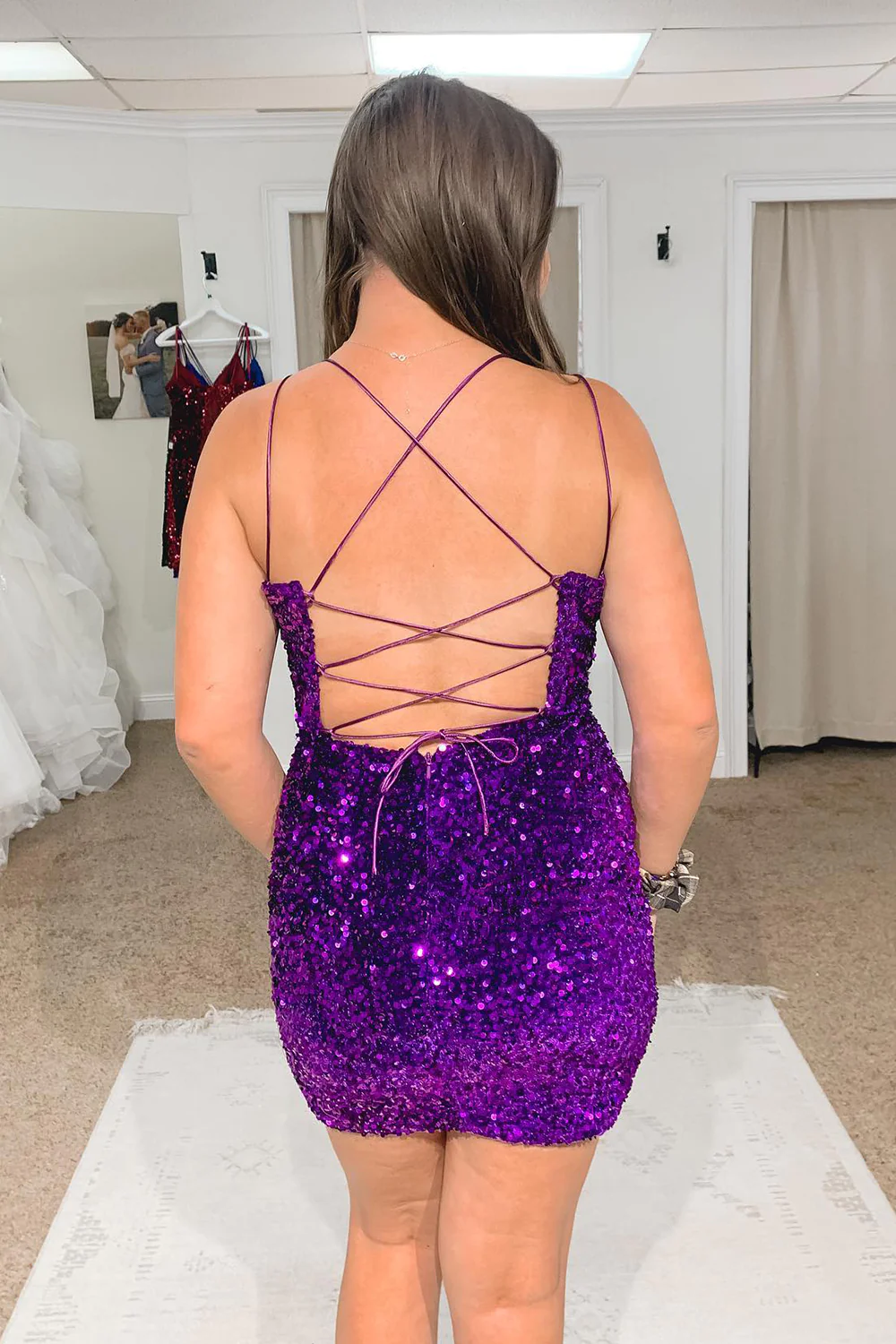 Sheath Royal Blue Sequins Short Homecoming Dress with Criss Cross Back HZ1023
