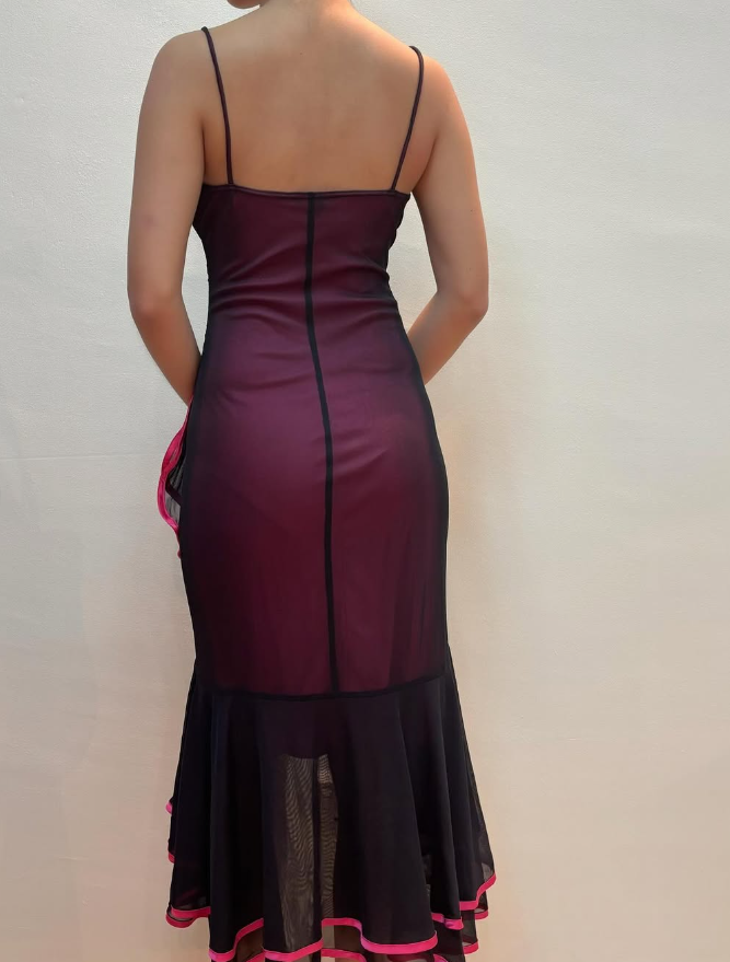 Vintage Mermaid Spaghetti Strap Ruffle Chiffon Prom Dress Evening Dress HZ1023