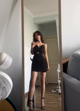 Sexy Sheath Straps Butterfly Sequin Black Chiffon Short Homecoming Dress Cocktail Dress HZ1023
