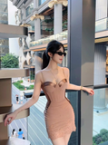 Sexy Sheath Spaghetti Strap Brown Lace Tulle Short Homecoming Dress Cocktail Dress HZ1023