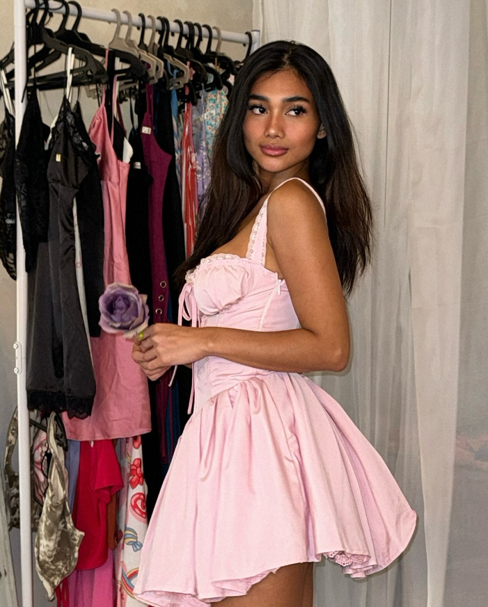 Cute Pink A Line Straps Lace Satin Short Homecoming Dress Outfits HZ1023