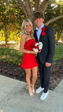 Simple A Line Strapless Red Satin Short Homecoming Dress HZ1023