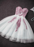 A-line Blue Sweetheart Strapless Appliques Homecoming Dresses HZ1023
