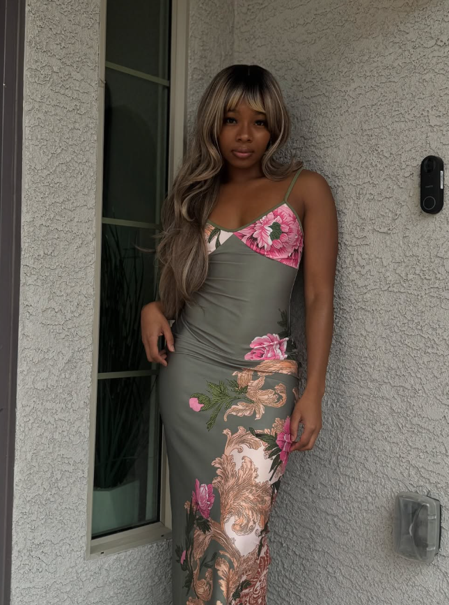 Retro Green Print Floral Strapless Satin Long Outfit Party Dress Vacation Dress Birthday Dress HZ1023