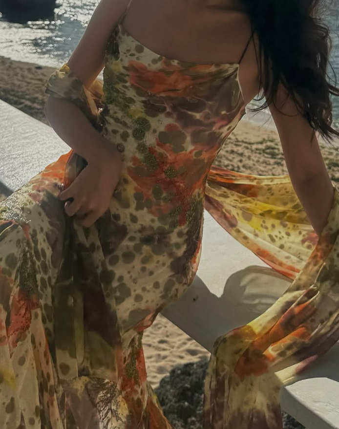 Vintage Mermaid Spaghetti Strap Beaded Ruffle Chiffon Long Prom Dress Evening Dress HZ1023