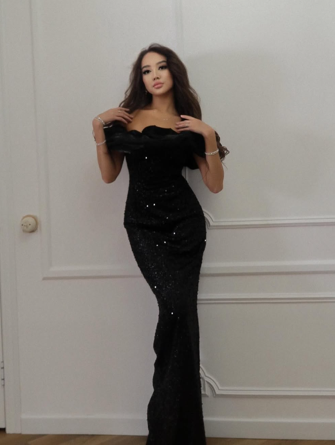 Sexy Black Sheath Off the Shoulder Sequin Prom Dress Formal Dress Party Dress HZ1023