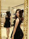 Black Shiny A Line Straps Sequin Short Homecoming Dress Outfits HZ1023