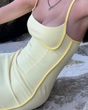 Yellow Sheath Spaghetti Strap Satin Long Prom Dress Evening Dress HZ1023