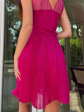 Hot Pink A Line V Neck Chiffon Short Homecoming Dress Birthday Dress HZ1023