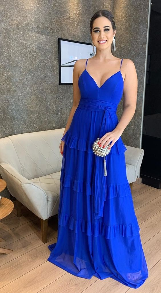 A-Line Long Royal Blue Prom Dress HZ1023