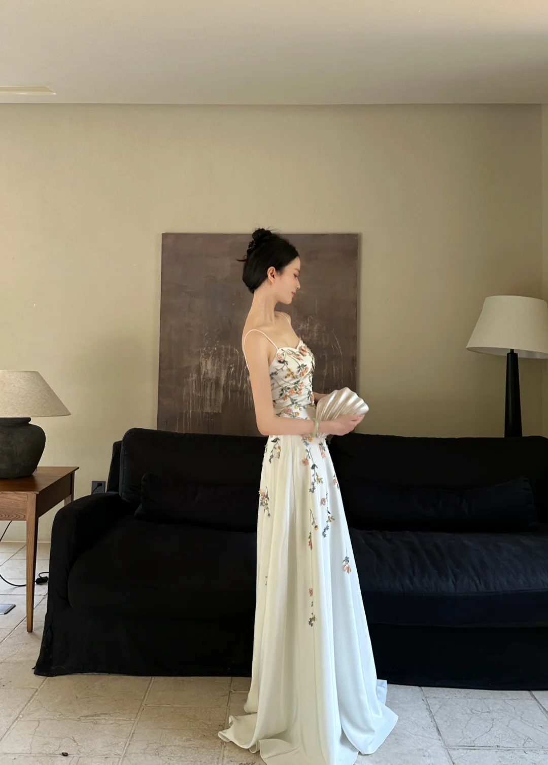Elegant Floral A Line Spaghetti Strap White Satin Long Prom Dress Formal Dress 16th Birthday Dress HZ1023