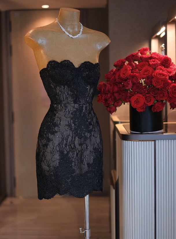 White Sheath Strapless Lace Short Homecoming Dress Evening Dress HZ1023