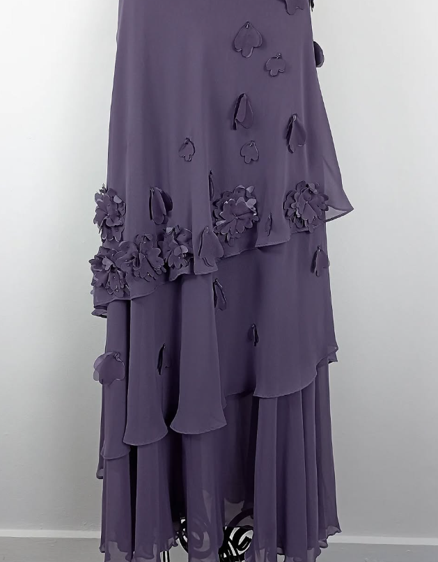 Retro A Line Halter Flower Purple Chiffon Open Back Evening Dress Party Dress HZ1023