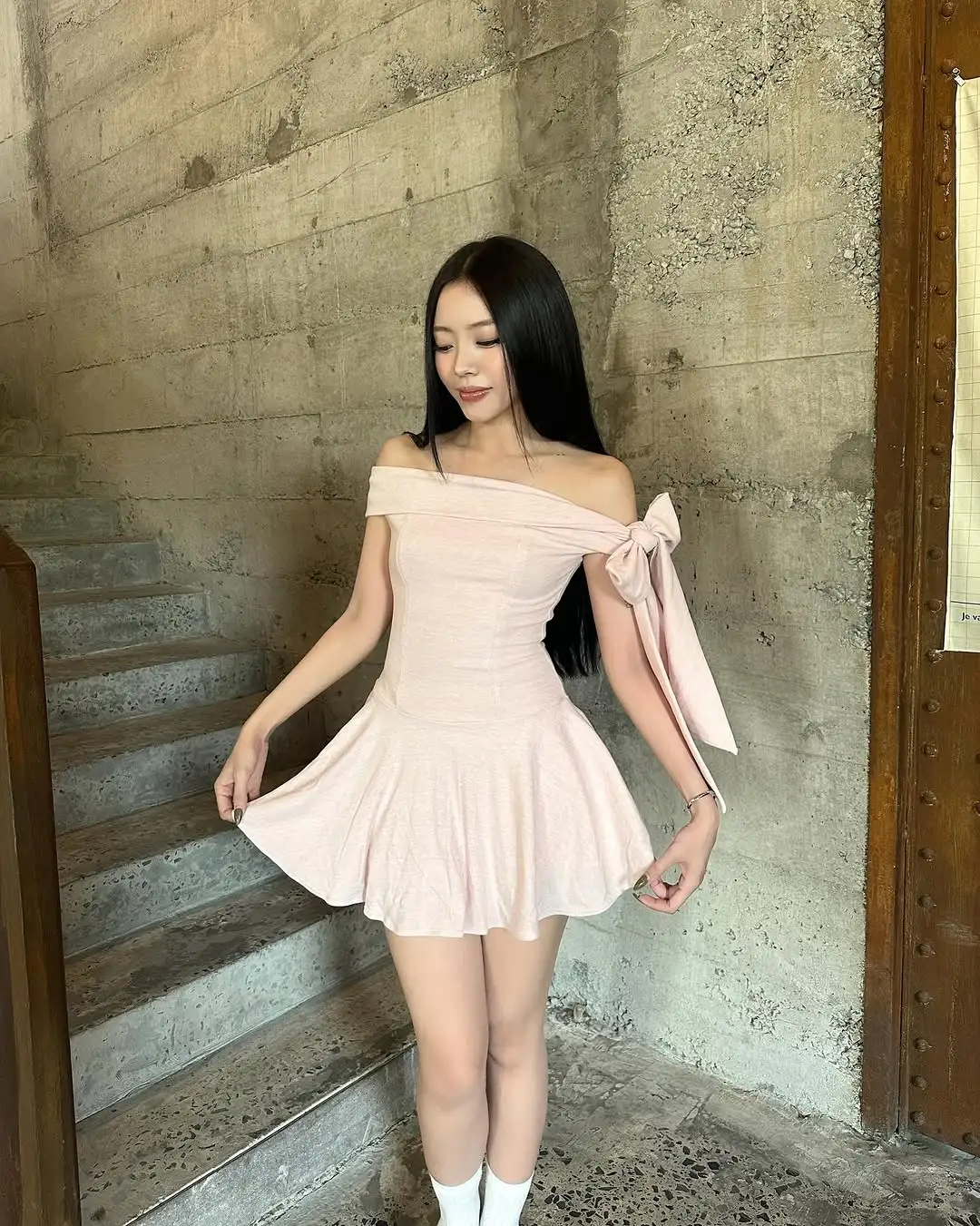 Cute A Line Off the Shoulder Bow Light Pink Satin Short Homecoming Dress Cocktail Dress HZ1023