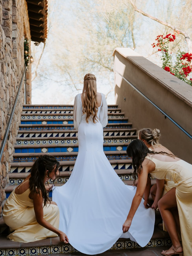 Backless A Line Round Neck Light Yellow Satin Long Bridesmaid Dress Evening Dress with Slit HZ1023