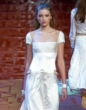 Ivory A Line Square Neck Pearl Satin Short Homecoming Dress with Slit HZ1023