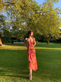 Cute A Line Sweetheart Neck Print Floral Chiffon Prom Dress Outfits HZ1023
