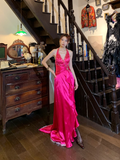 Barbie Pink Retro Mermaid Halter Beaded Ruffle Satin Party Dress Evening Dress HZ1023