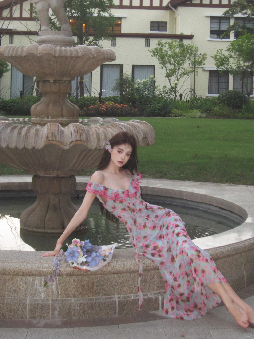 Romantic A Line Spaghetti Strap Print Floral Chiffon Prom Dress Outfits HZ1023