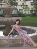 Romantic A Line Spaghetti Strap Print Floral Chiffon Prom Dress Outfits HZ1023