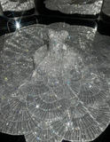 Silver Sequin Petal Shiny Ball Gown Strapless Tulle Long Sweep Prom Dress Evening Dress Party Dress HZ1023
