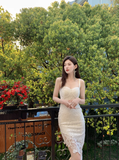 Gentle Yellow Sheath Spaghetti Strap Lace Short Homecoming Dress Cocktail Dress HZ1023